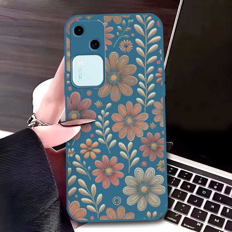 Vivo V30 Cover - Blue - D4 - ONation Floral Series - HQ Liquid Silicone Soft Case