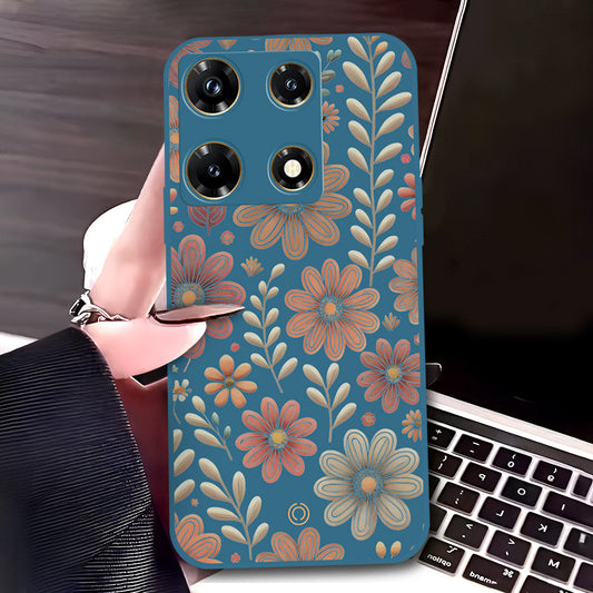 Infinix Note 30 Pro Cover - Blue - D4 - ONation Floral Series - HQ Liquid Silicone Soft Case