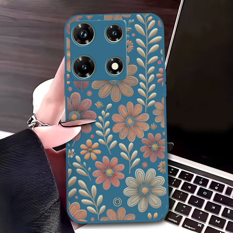 Infinix Note 30 Pro Cover - Blue - D4 - ONation Floral Series - HQ Liquid Silicone Soft Case