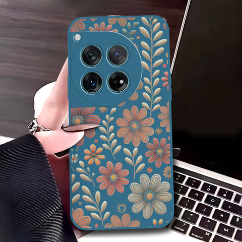 OnePlus 12 Cover - Blue - D4 - ONation Floral Series - HQ Liquid Silicone Soft Case