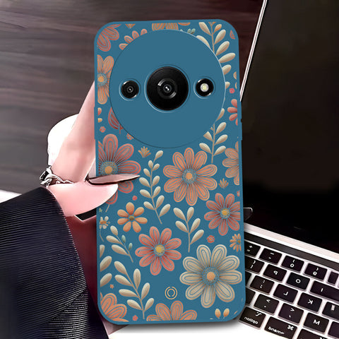 Xiaomi Redmi A3 Cover - Blue - D4 - ONation Floral Series - HQ Liquid Silicone Soft Case