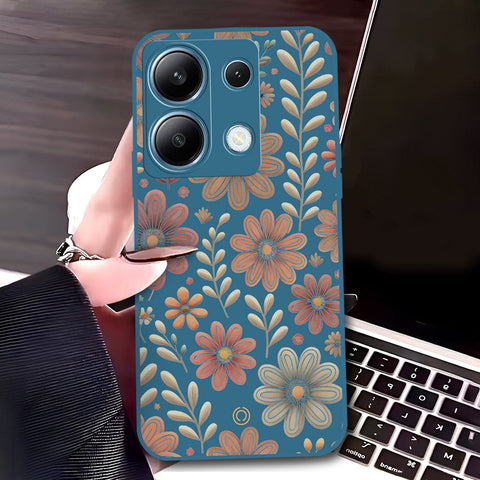 Xiaomi Redmi Note 13 Pro 4G Cover - Blue - D4 - ONation Floral Series - HQ Liquid Silicone Soft Case