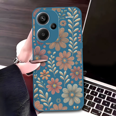 Xiaomi Redmi Note 13 Pro Plus 5G Cover - Blue - D4 - ONation Floral Series - HQ Liquid Silicone Soft Case