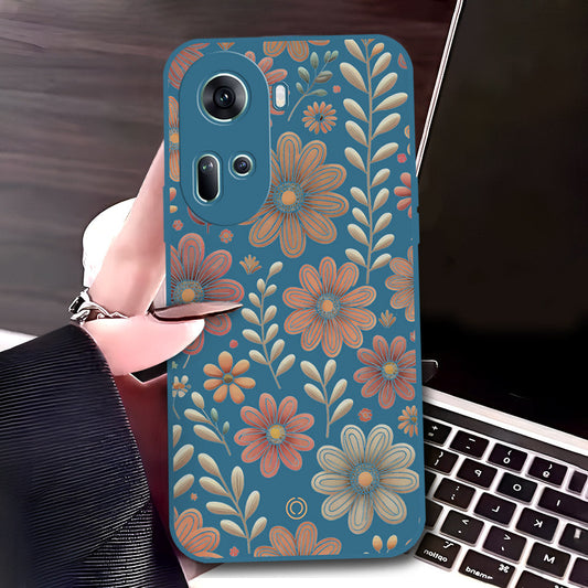 Oppo Reno 11 5G Cover - Blue - D4 - ONation Floral Series - HQ Liquid Silicone Soft Case