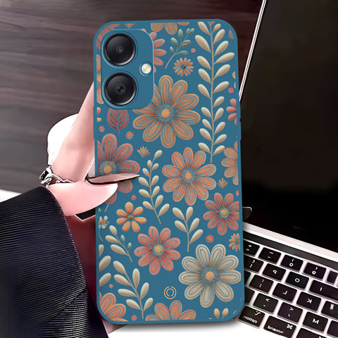 Samsung Galaxy A05 Cover - Blue - D4 - ONation Floral Series - HQ Liquid Silicone Soft Case