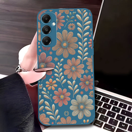 Samsung Galaxy A15 5G Cover - Blue - D4 - ONation Floral Series - HQ Liquid Silicone Soft Case