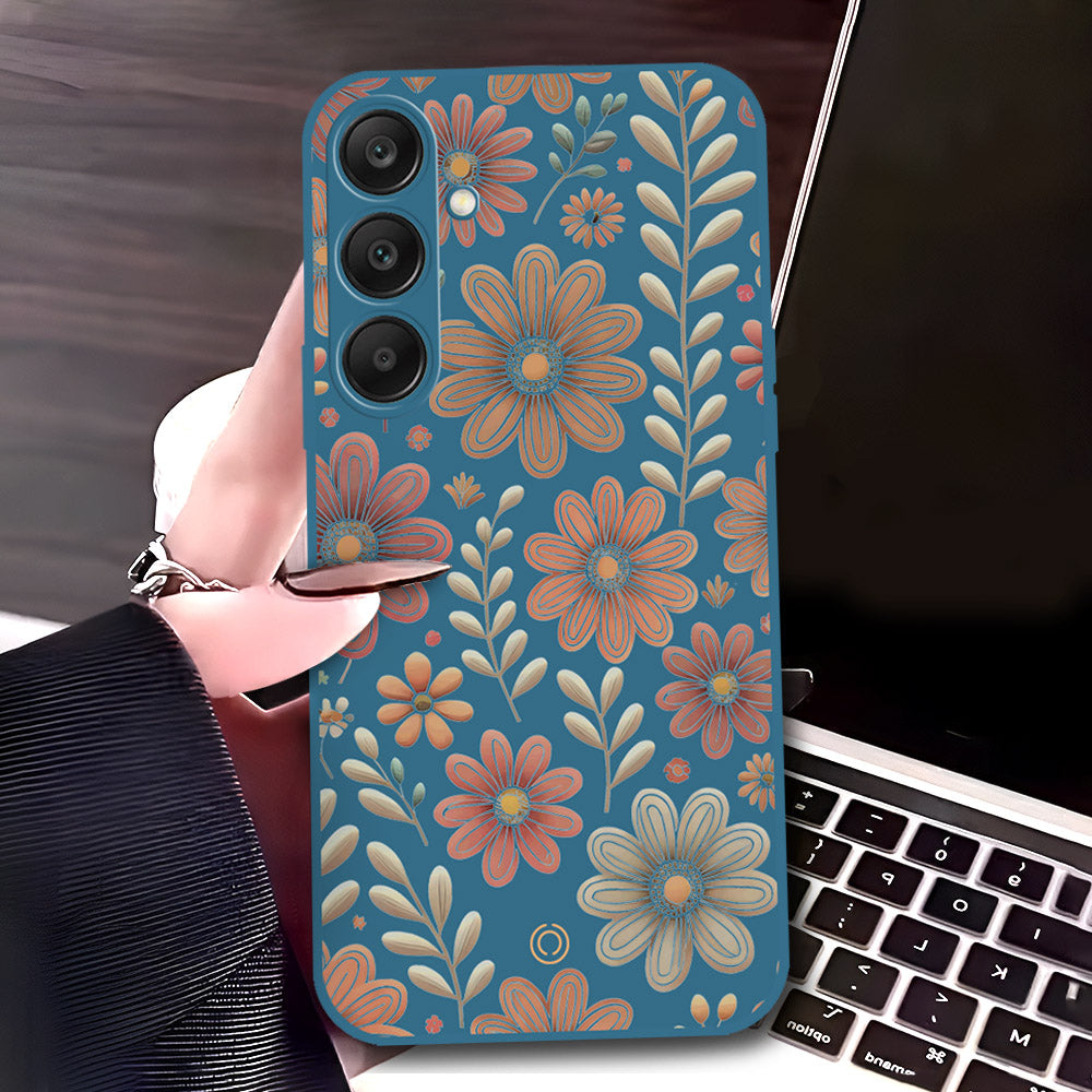 Samsung Galaxy A25 5G Cover - Blue - D4 - ONation Floral Series - HQ Liquid Silicone Soft Case