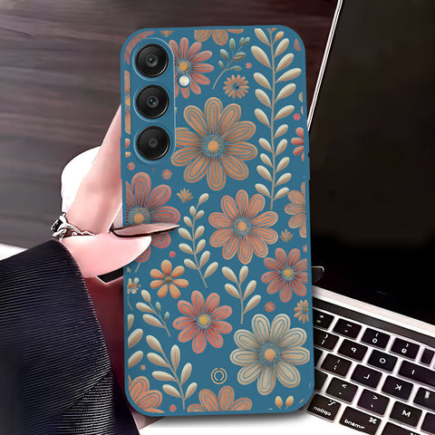 Samsung Galaxy A25 5G Cover - Blue - D4 - ONation Floral Series - HQ Liquid Silicone Soft Case
