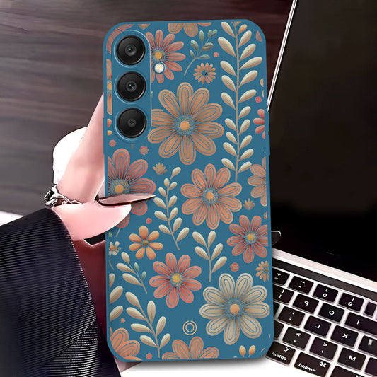 Samsung Galaxy S24 Cover - Blue - D4 - ONation Floral Series - HQ Liquid Silicone Soft Case