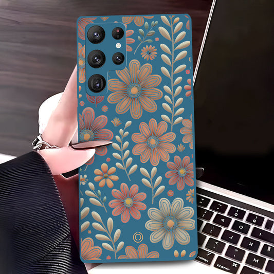 Samsung Galaxy S22 Ultra 5G Cover - Blue - D4 - ONation Floral Series - HQ Liquid Silicone Soft Case