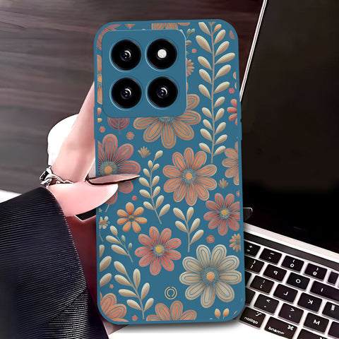 Xiaomi 14 Cover - Blue - D4 - ONation Floral Series - HQ Liquid Silicone Soft Case