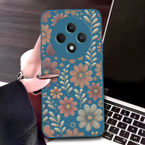 Oppo Reno 12F Cover - Blue - D4 - ONation Floral Series - HQ Liquid Silicone Soft Case