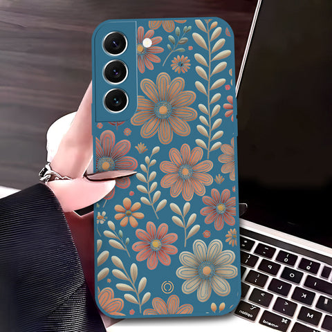 Samsung Galaxy S22 Plus 5G Cover - Blue - D4 - ONation Floral Series - HQ Liquid Silicone Soft Case
