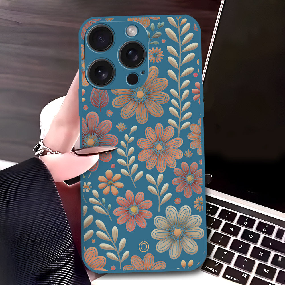 iPhone 16 Pro Max Cover - Blue - D4 - ONation Floral Series - HQ Liquid Silicone Soft Case