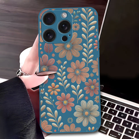 iPhone 16 Pro Max Cover - Blue - D4 - ONation Floral Series - HQ Liquid Silicone Soft Case