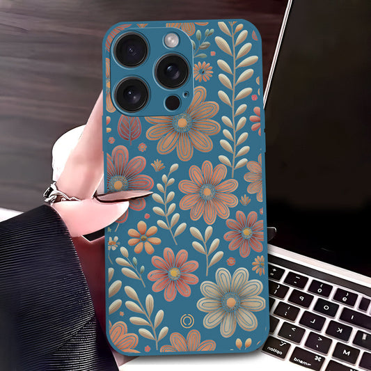 iPhone 15 Plus Cover - Blue - D4 - ONation Floral Series - HQ Liquid Silicone Soft Case