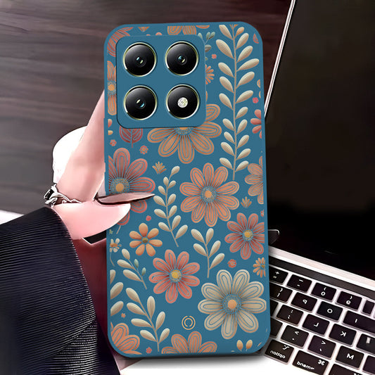 Xiaomi 14T Pro Cover - Blue - D4 - ONation Floral Series - HQ Liquid Silicone Soft Case