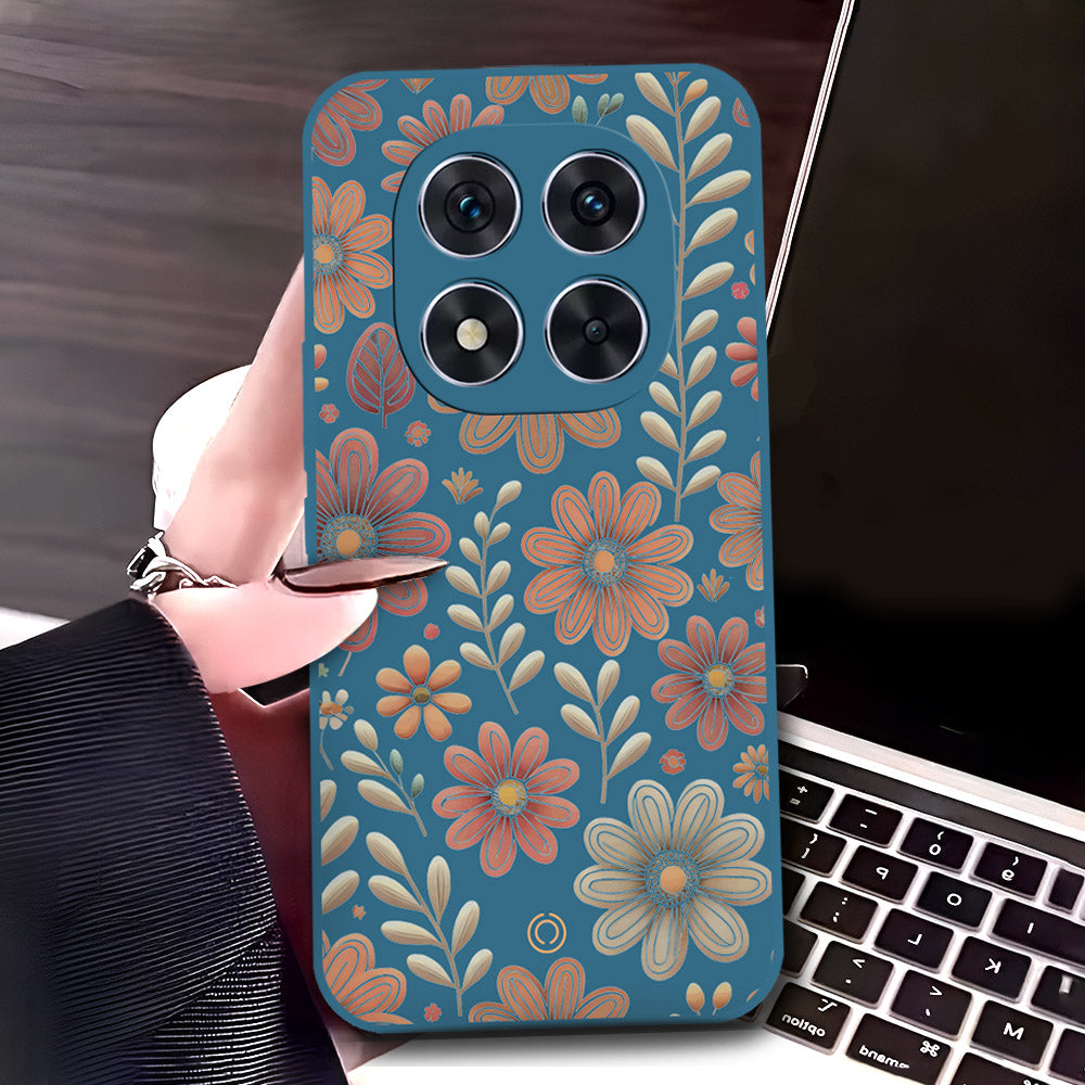 Xiaomi Redmi Note 14 Pro Plus 5G Cover - Blue - D4 - ONation Floral Series - HQ Liquid Silicone Soft Case