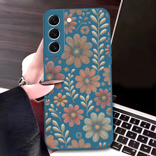 Samsung Galaxy S22 5G Cover - Blue - D4 - ONation Floral Series - HQ Liquid Silicone Soft Case
