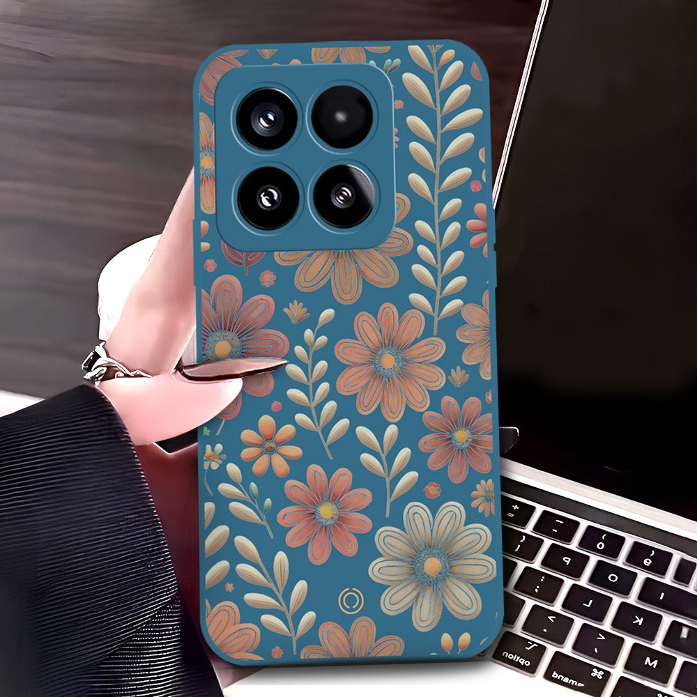 Xiaomi 15 Cover - Blue - D4 - ONation Floral Series - HQ Liquid Silicone Soft Case