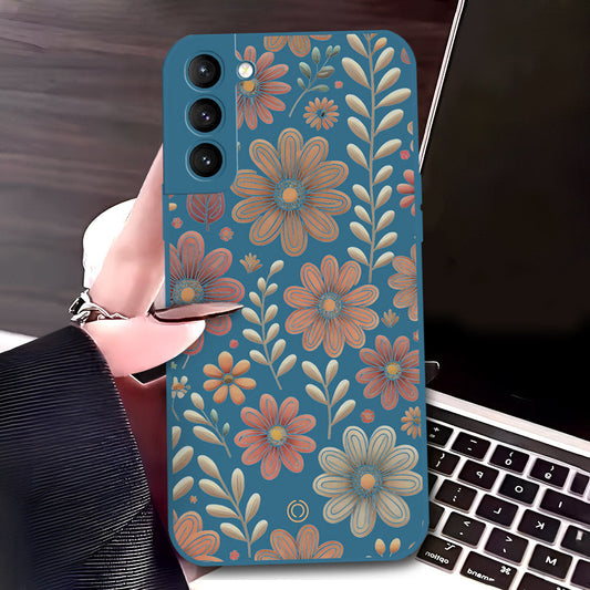 Samsung Galaxy S21 5G Cover - Blue - D4 - ONation Floral Series - HQ Liquid Silicone Soft Case