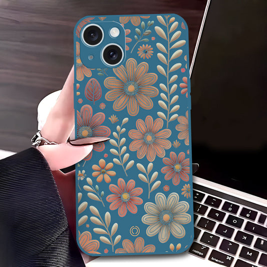 iPhone 15 Pro Cover - Blue - D4 - ONation Floral Series - HQ Liquid Silicone Soft Case