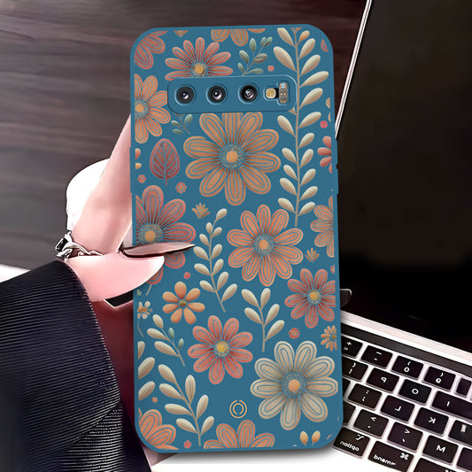 Samsung Galaxy S10 Cover - Blue - D4 - ONation Floral Series - HQ Liquid Silicone Soft Case