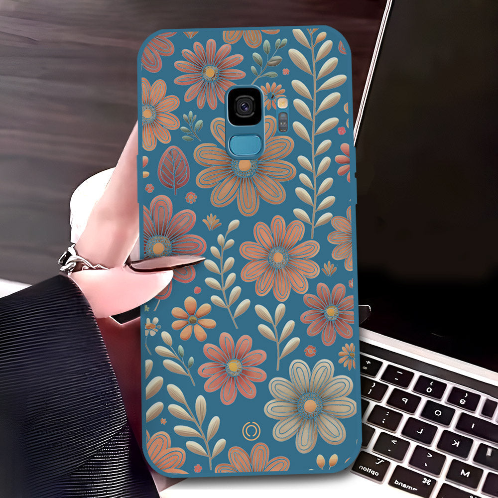 Samsung Galaxy S9 Cover - Blue - D4 - ONation Floral Series - HQ Liquid Silicone Soft Case