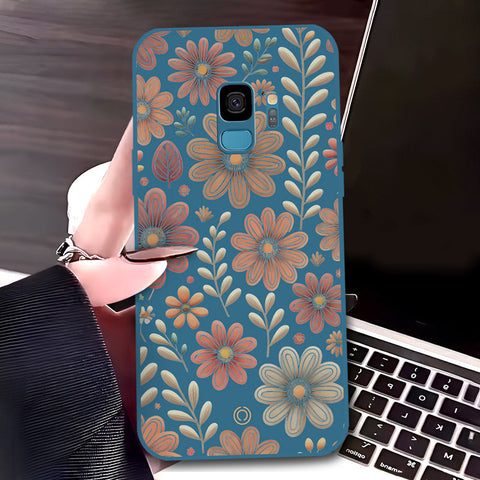 Samsung Galaxy S9 Cover - Blue - D4 - ONation Floral Series - HQ Liquid Silicone Soft Case