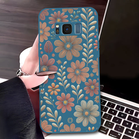 Samsung Galaxy S8 Plus Cover - Blue - D4 - ONation Floral Series - HQ Liquid Silicone Soft Case