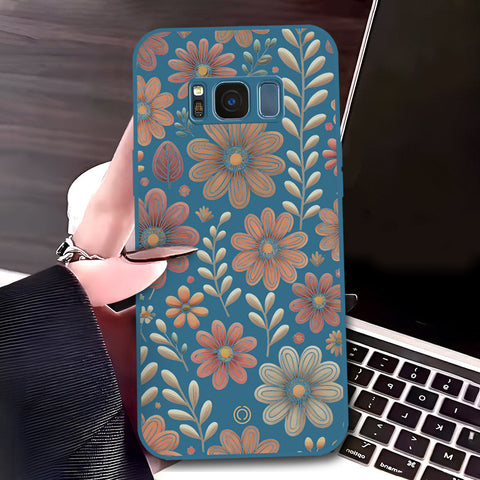 Samsung Galaxy S8 Cover - Blue - D4 - ONation Floral Series - HQ Liquid Silicone Soft Case