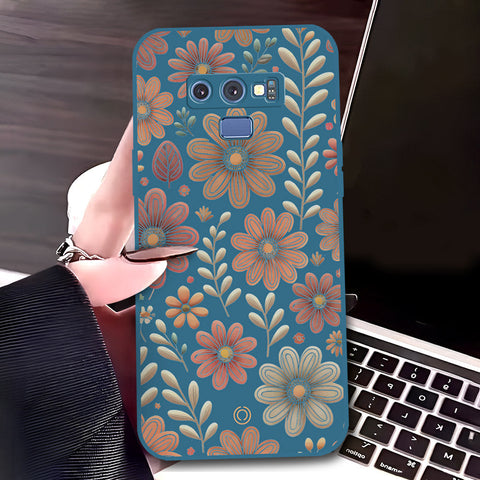 Samsung Galaxy Note 9 Cover - Blue - D4 - ONation Floral Series - HQ Liquid Silicone Soft Case