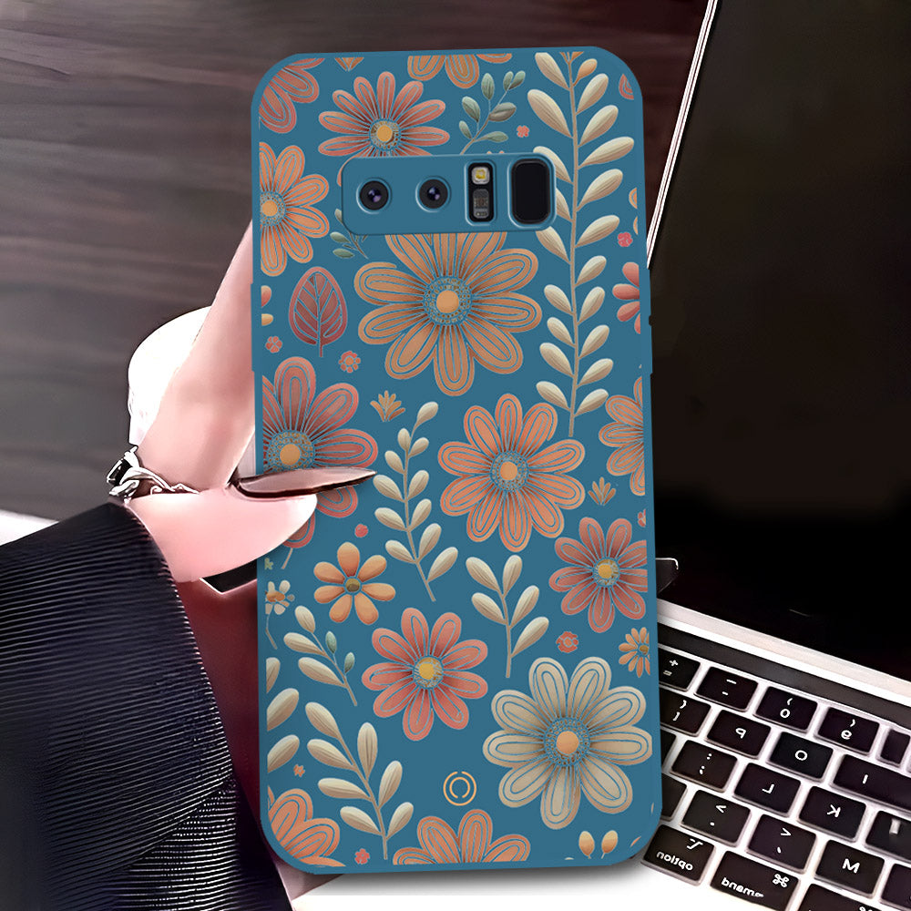 Samsung Galaxy Note 8 Cover - Blue - D4 - ONation Floral Series - HQ Liquid Silicone Soft Case