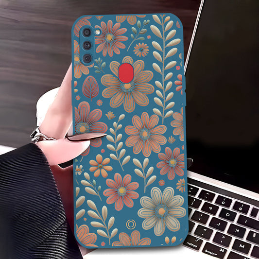 Samsung Galaxy M11 Cover - Blue - D4 - ONation Floral Series - HQ Liquid Silicone Soft Case