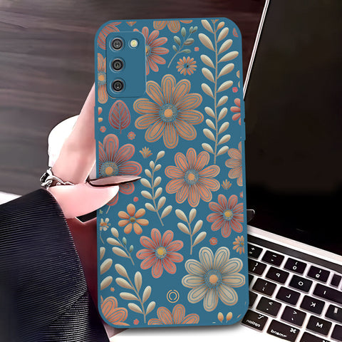 Samsung Galaxy M02s Cover - Blue - D4 - ONation Floral Series - HQ Liquid Silicone Soft Case