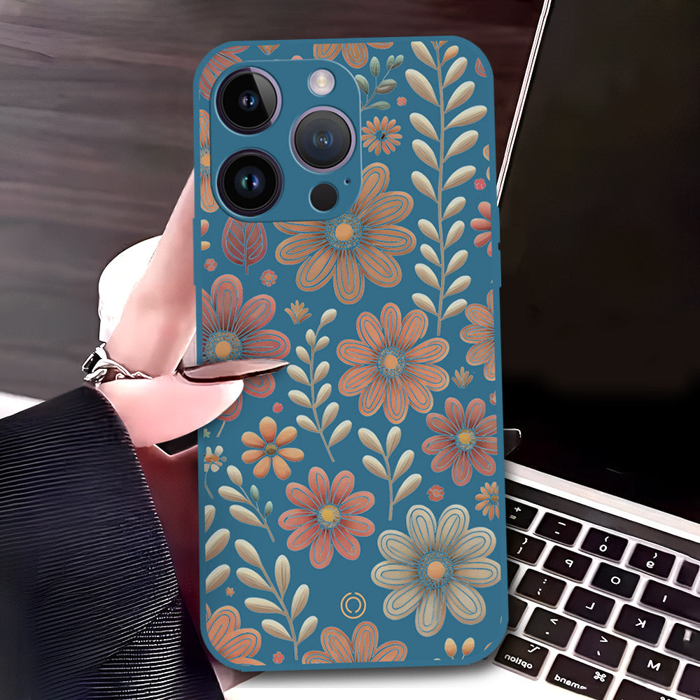 iPhone 14 Pro Max Cover - Blue - D4 - ONation Floral Series - HQ Liquid Silicone Soft Case