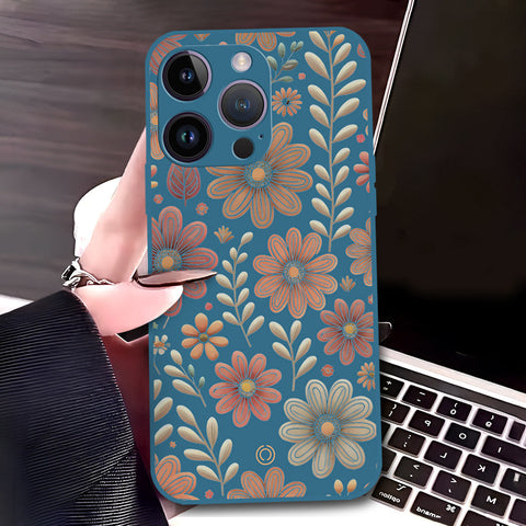 iPhone 14 Pro Max Cover - Blue - D4 - ONation Floral Series - HQ Liquid Silicone Soft Case