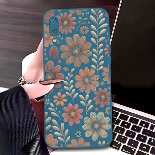 Samsung Galaxy M02 Cover - Blue - D4 - ONation Floral Series - HQ Liquid Silicone Soft Case