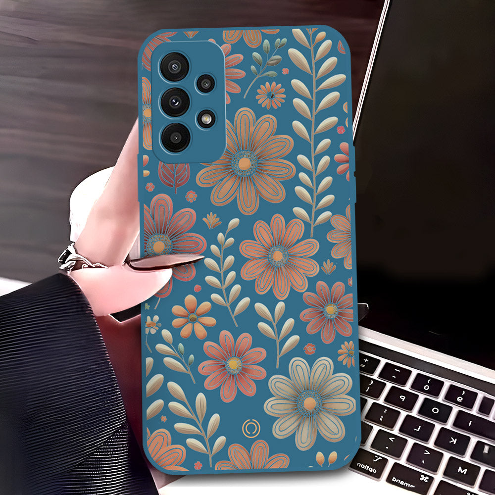 Samsung Galaxy A23 Cover - Blue - D4 - ONation Floral Series - HQ Liquid Silicone Soft Case