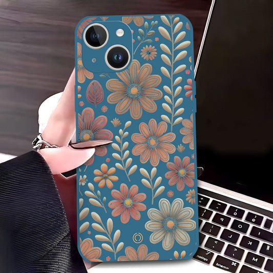 iPhone 14 Pro Cover - Blue - D4 - ONation Floral Series - HQ Liquid Silicone Soft Case