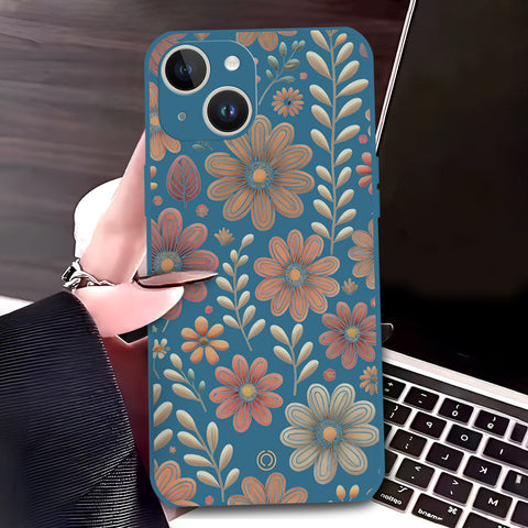 iPhone 14 Pro Cover - Blue - D4 - ONation Floral Series - HQ Liquid Silicone Soft Case