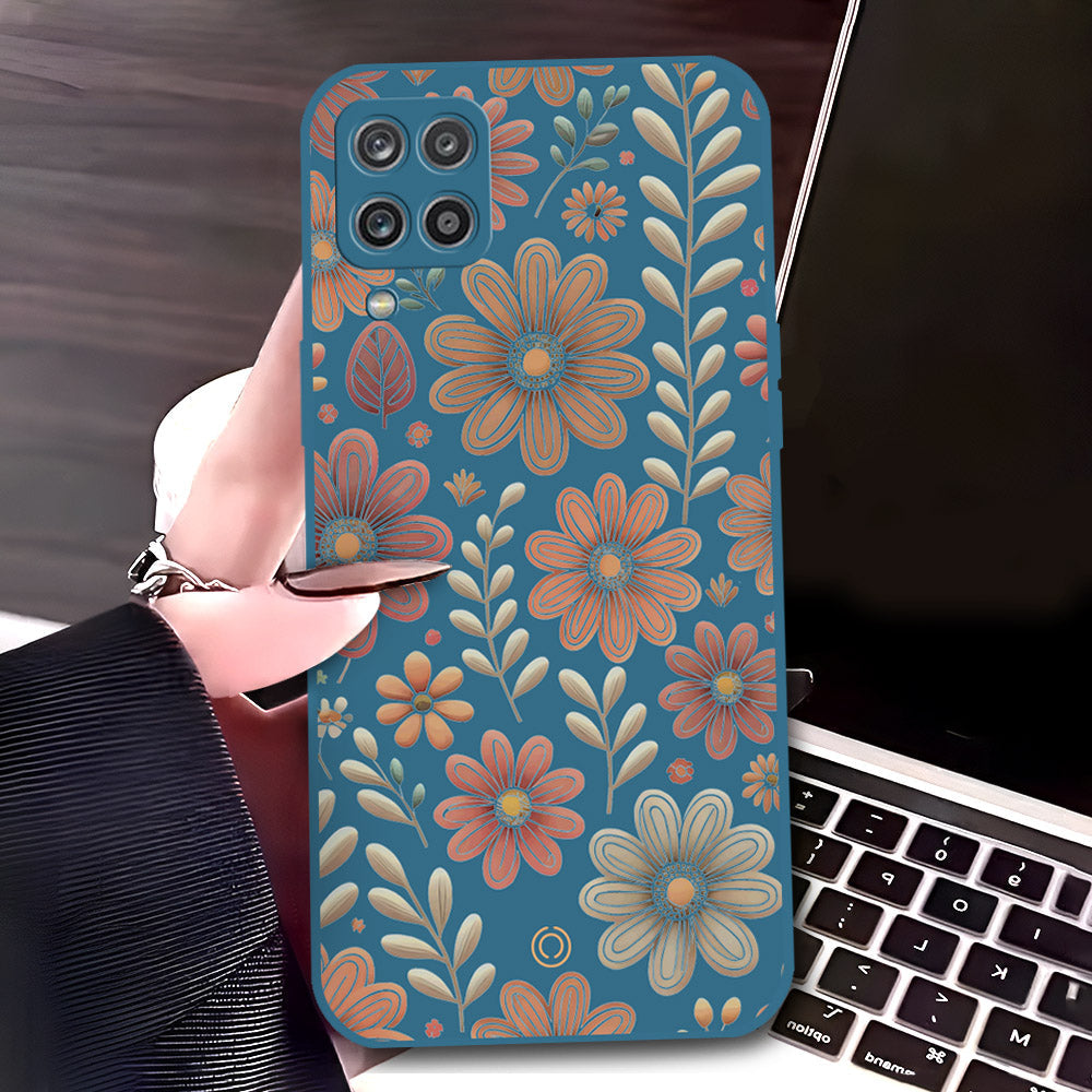 Samsung Galaxy A12 Nacho Cover - Blue - D4 - ONation Floral Series - HQ Liquid Silicone Soft Case