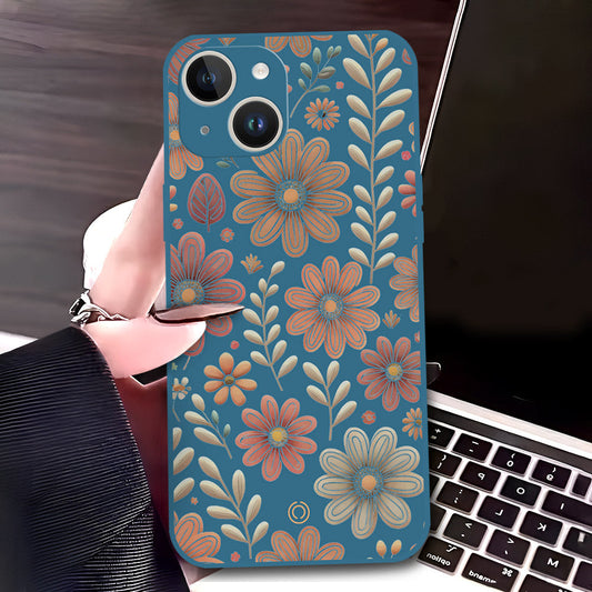 iPhone 14 Cover - Blue - D4 - ONation Floral Series - HQ Liquid Silicone Soft Case