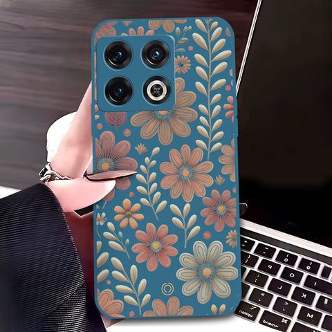OnePlus 10 Pro Cover - Blue - D4 - ONation Floral Series - HQ Liquid Silicone Soft Case