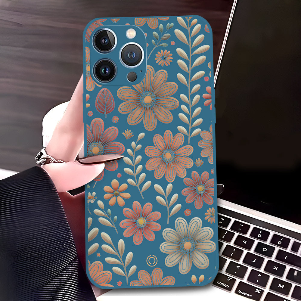 iPhone 13 Pro Max Cover - Blue - D4 - ONation Floral Series - HQ Liquid Silicone Soft Case
