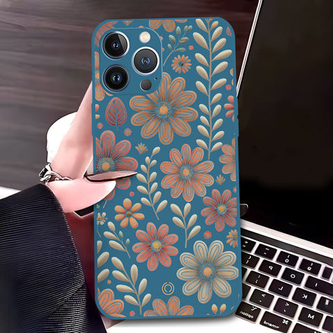iPhone 13 Pro Max Cover - Blue - D4 - ONation Floral Series - HQ Liquid Silicone Soft Case
