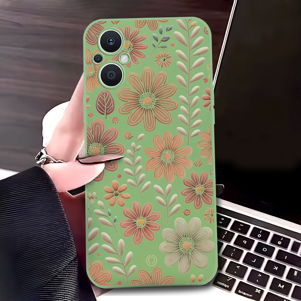 Oppo Reno7 Z 5G Cover - Light Green - D4 - ONation Floral Series - HQ Liquid Silicone Soft Case