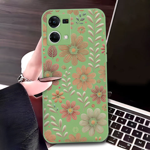 Oppo Reno 7 4G Cover - Light Green - D4 - ONation Floral Series - HQ Liquid Silicone Soft Case