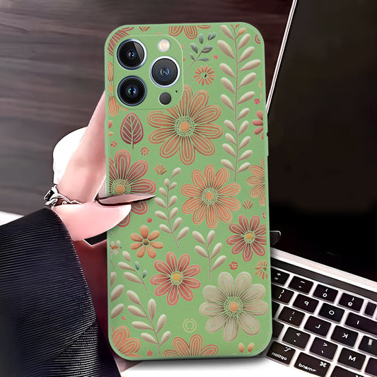 iPhone 13 Pro Cover - Light Green - D4 - ONation Floral Series - HQ Liquid Silicone Soft Case