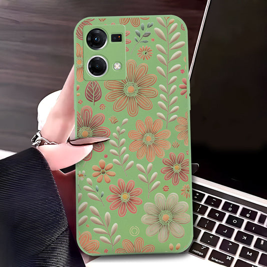 Oppo F21 Pro 4G Cover - Light Green - D4 - ONation Floral Series - HQ Liquid Silicone Soft Case